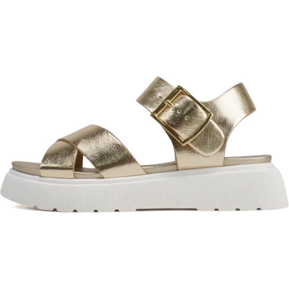 imageSoda Carter  Women Open Round Toe Crisscross Upper Lug Sole Platform Sandal with Adjustable Ankle StrapGold
