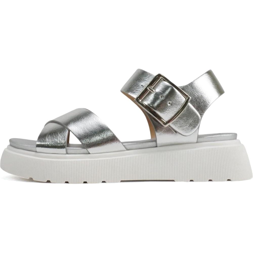 imageSoda Carter  Women Open Round Toe Crisscross Upper Lug Sole Platform Sandal with Adjustable Ankle StrapSilver