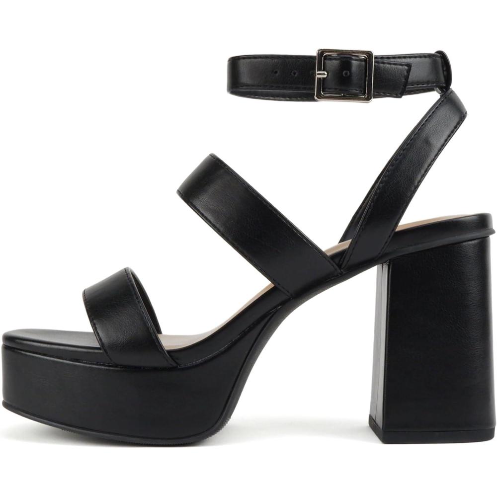 imageSoda Dudley  Women Square Toe Multi Band High Heel Platform Dress Sandal with Adjustable Ankle StrapBlack Pu
