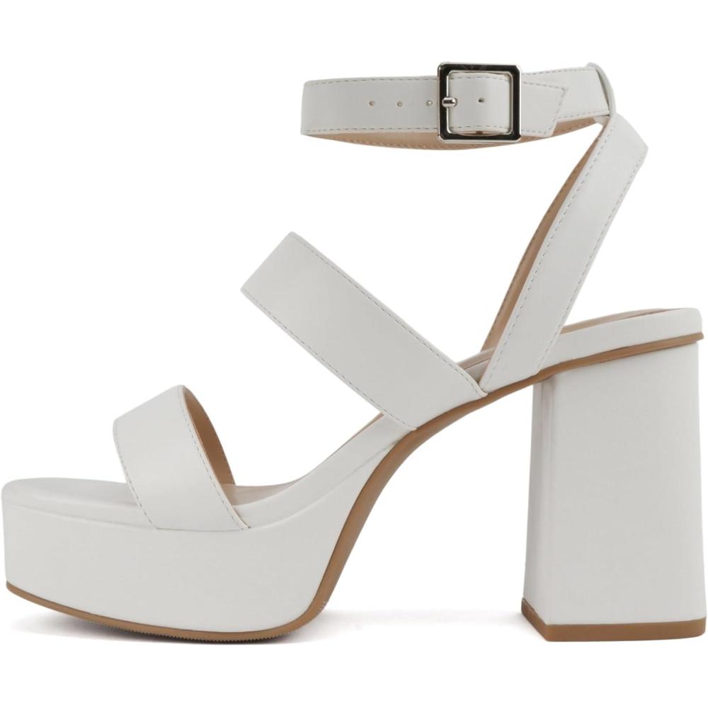 imageSoda Dudley  Women Square Toe Multi Band High Heel Platform Dress Sandal with Adjustable Ankle StrapWhite Pu
