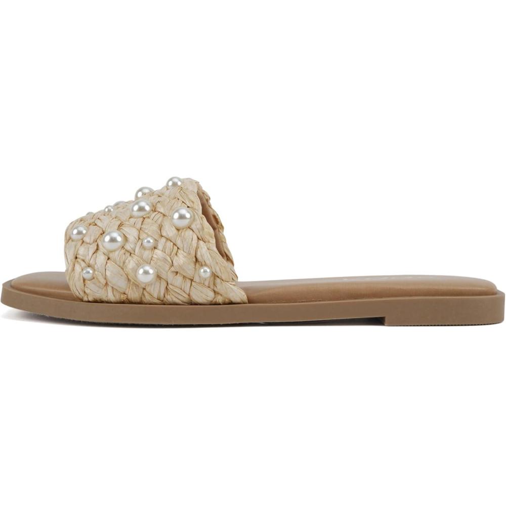 imageSoda Engine  Women Open Square Toe Single Strap Slide SandalNatural Raffia