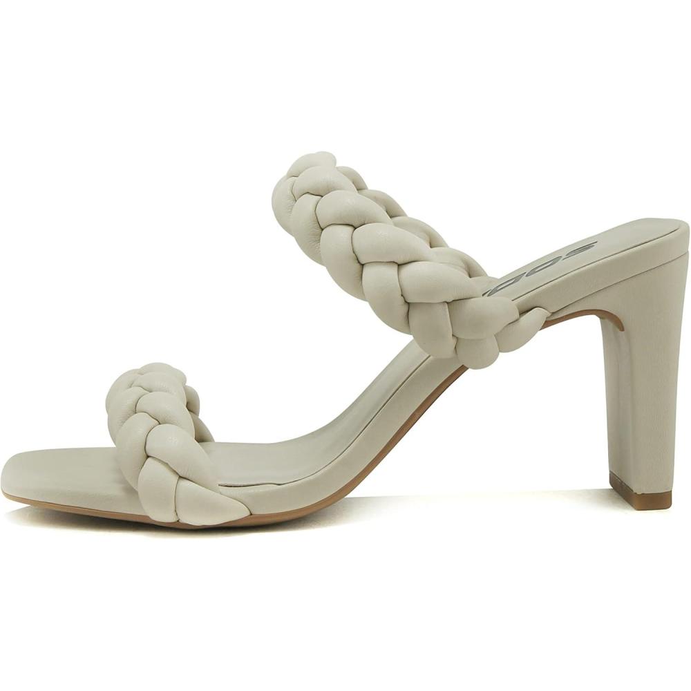 imageSoda Found  Womens Braided Heeled Square Toe Block Heel SandalsBone Pu