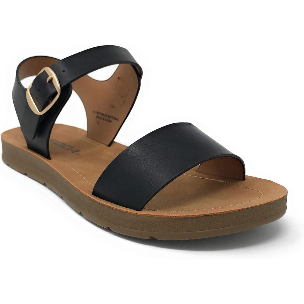 imageSoda PLENTY  Womens Strappy Ankle Wrap Buckle Fashion Flat SandalsBlack Jd