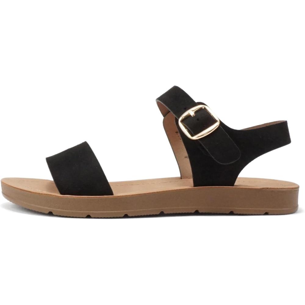 imageSoda PLENTY  Womens Strappy Ankle Wrap Buckle Fashion Flat SandalsBlack Suede