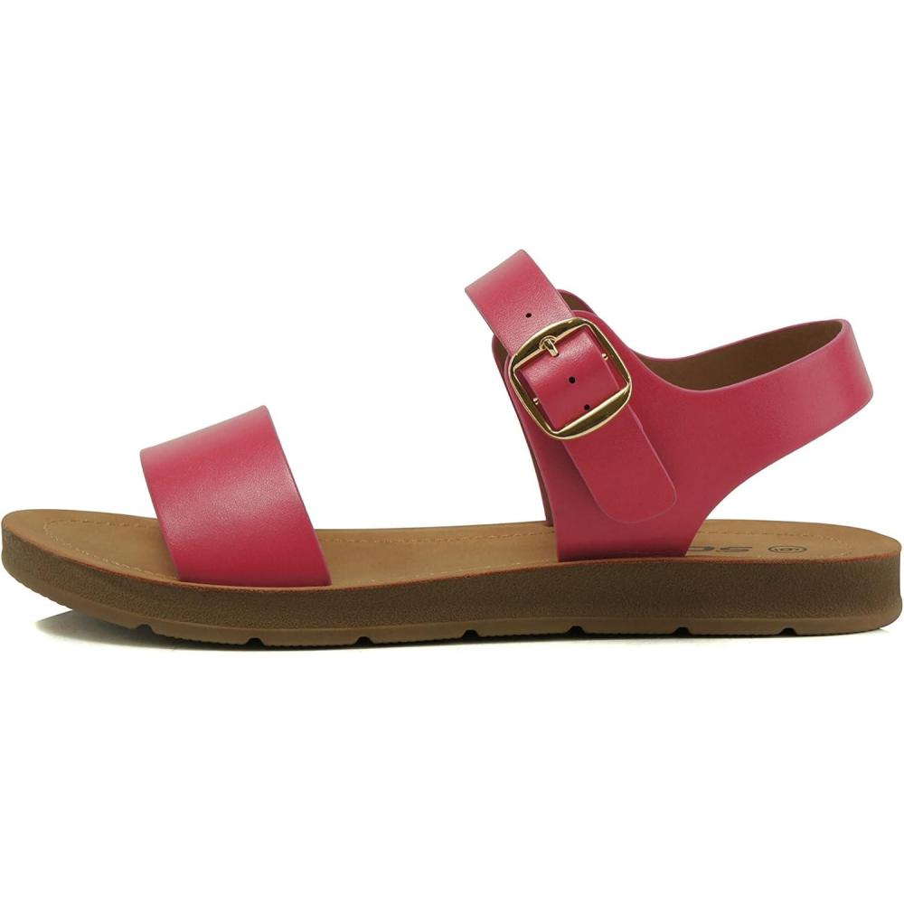 imageSoda PLENTY  Womens Strappy Ankle Wrap Buckle Fashion Flat SandalsBrtpink Pu