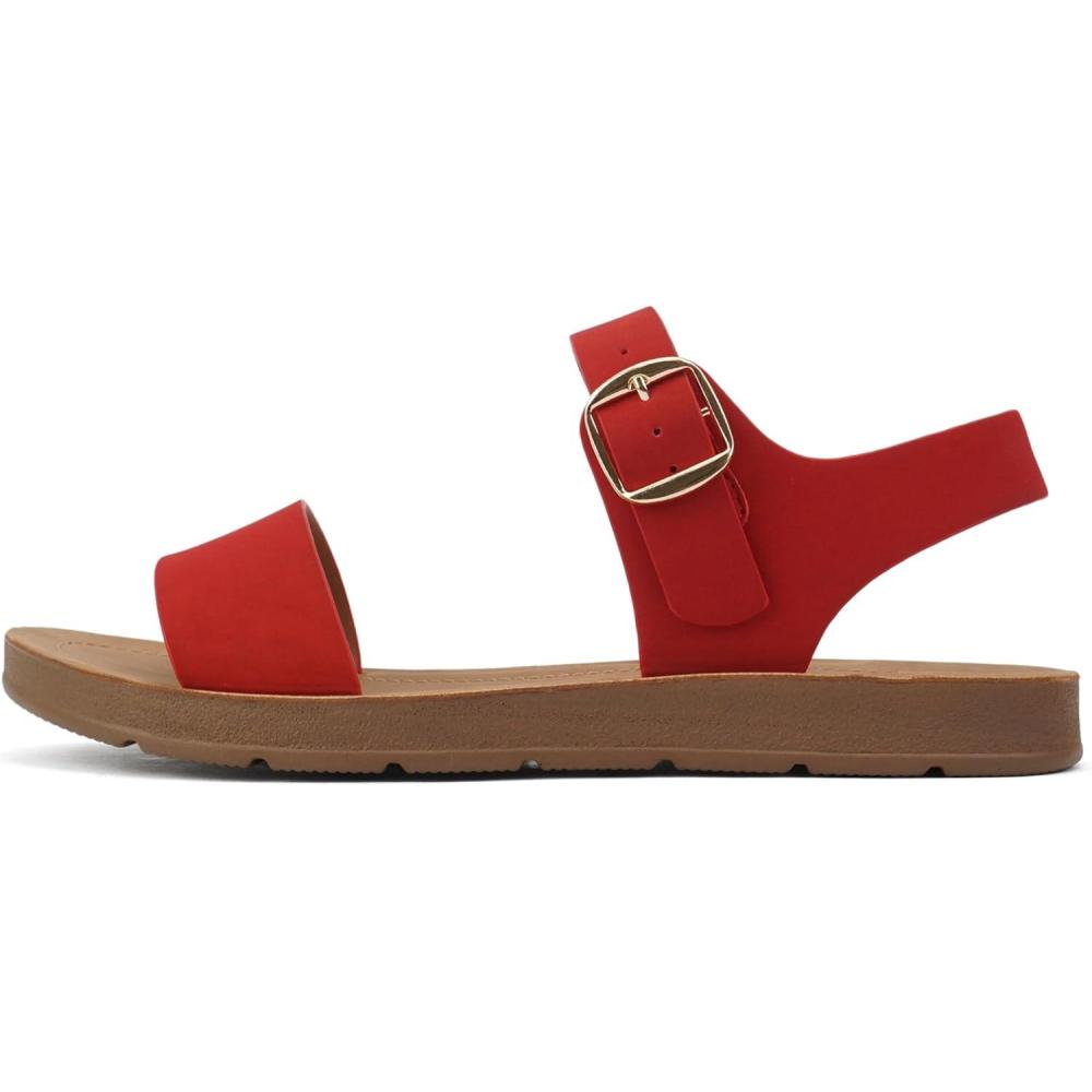 imageSoda PLENTY  Womens Strappy Ankle Wrap Buckle Fashion Flat SandalsLipstick Nubuck