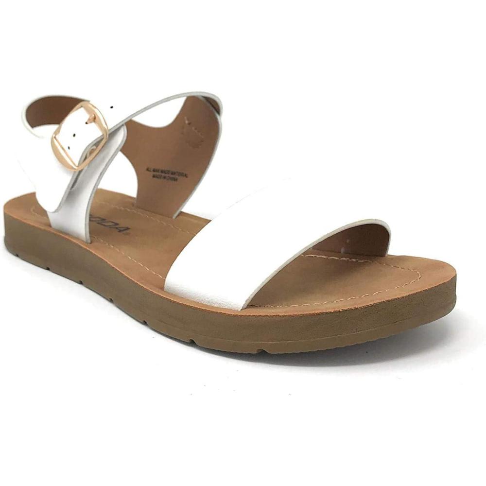 imageSoda PLENTY  Womens Strappy Ankle Wrap Buckle Fashion Flat SandalsWhite Jd