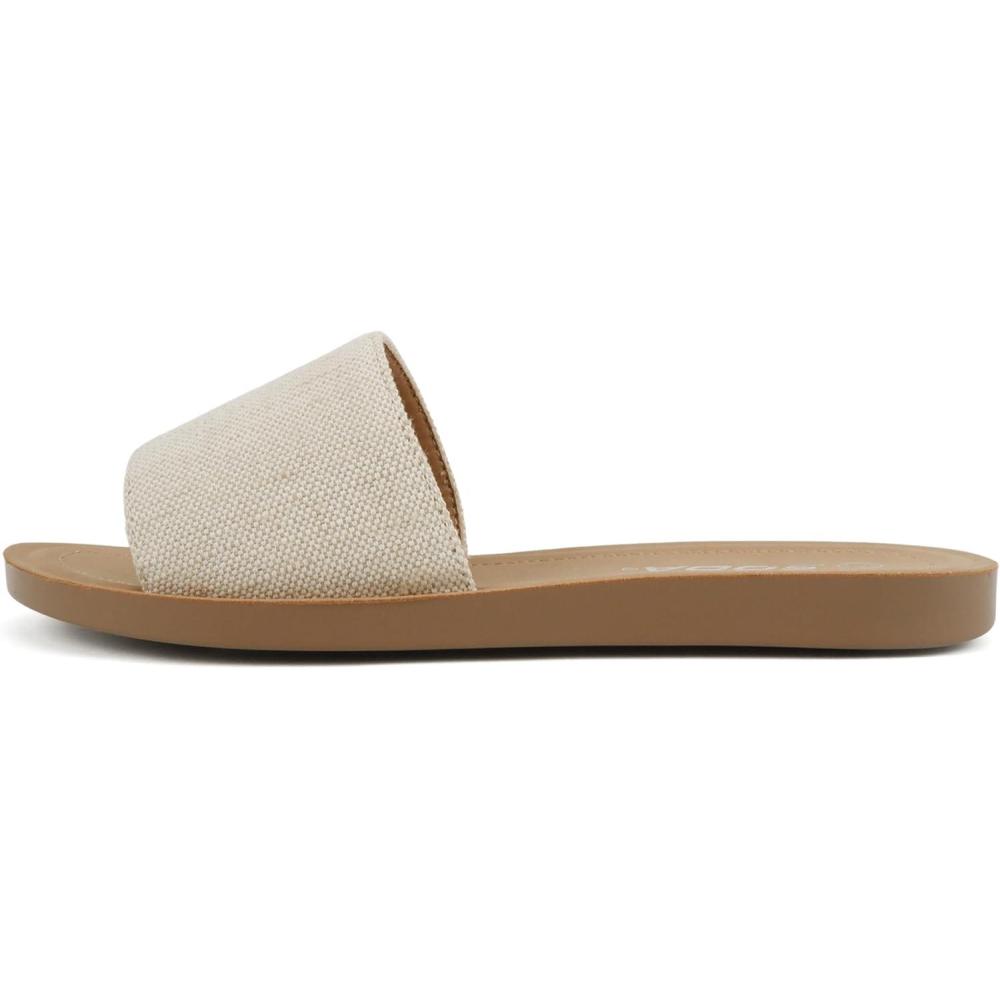 imageSoda Shoes EfronS Women Flip Flops Basic Plain Slippers Slip On Sandals Slides Casual Peep Toe BeachBeige Canvas