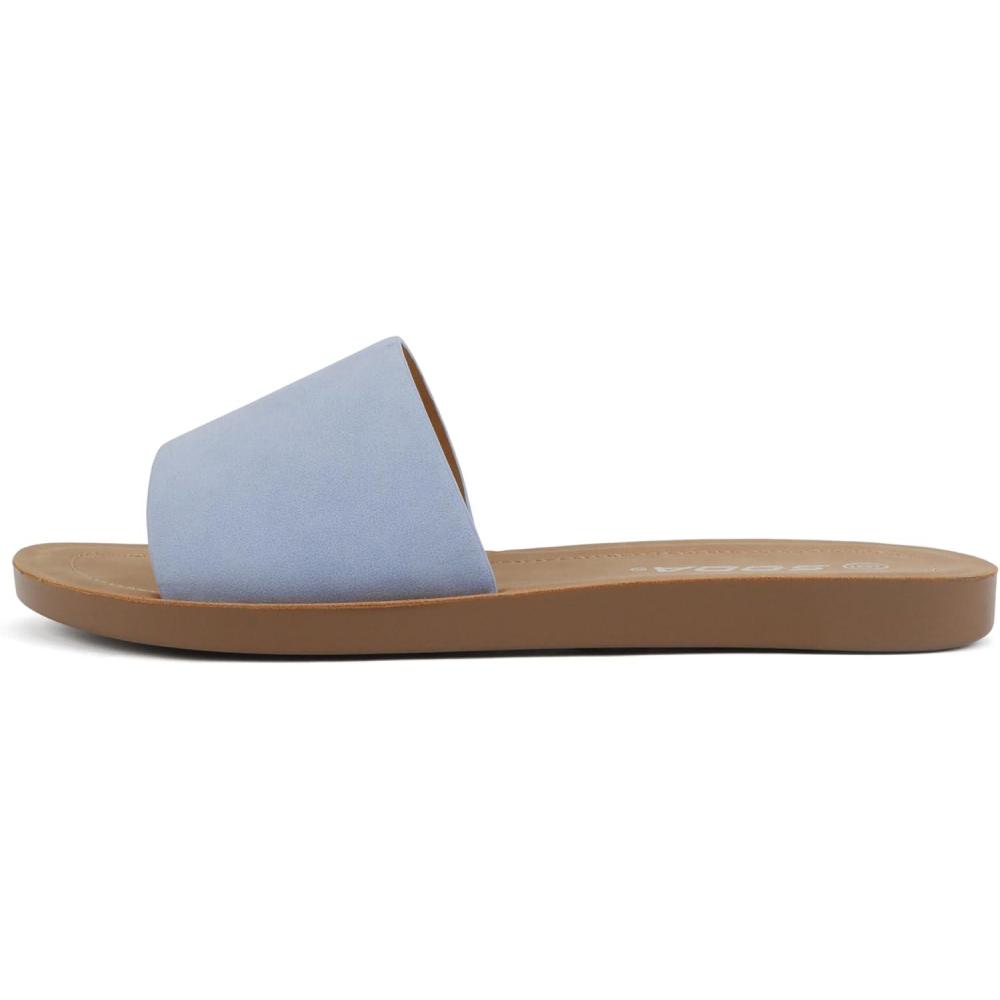 imageSoda Shoes EfronS Women Flip Flops Basic Plain Slippers Slip On Sandals Slides Casual Peep Toe BeachBlue Nubuck