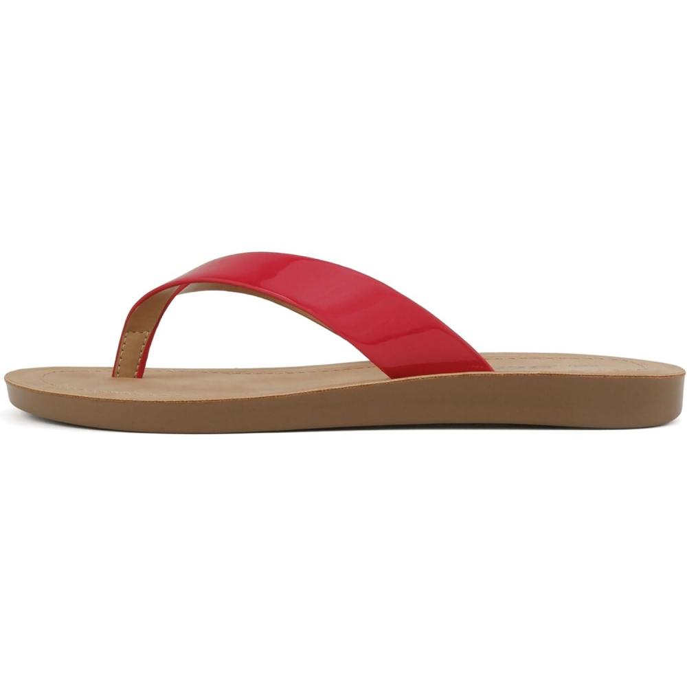 imageSoda Shoes Women Flip Flops Basic Plain Slippers Thongs Sandals Strap Casual Beach EllaSRed Patent
