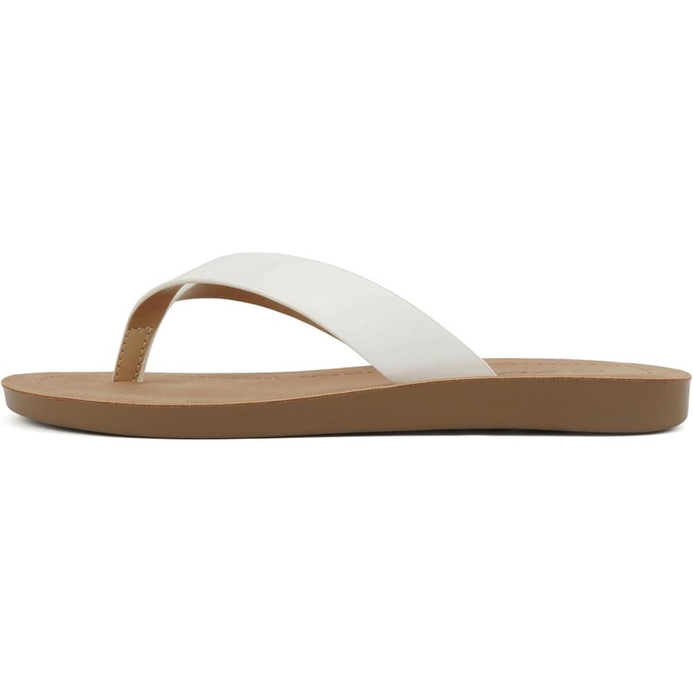 imageSoda Shoes Women Flip Flops Basic Plain Slippers Thongs Sandals Strap Casual Beach EllaSWhite Patent