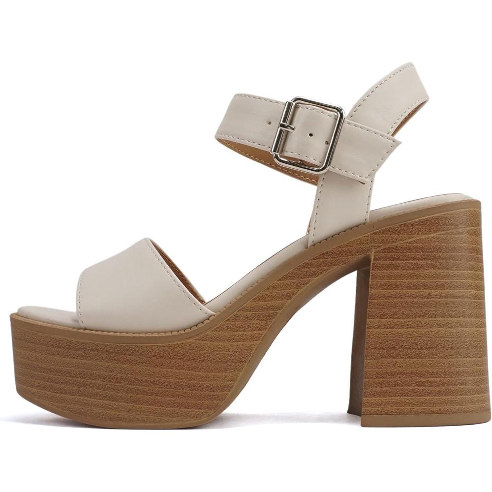 imageSoda TURBO  Women Open Square Toe Single Band Ankle Strap Buckle Platform High Heel Sandal