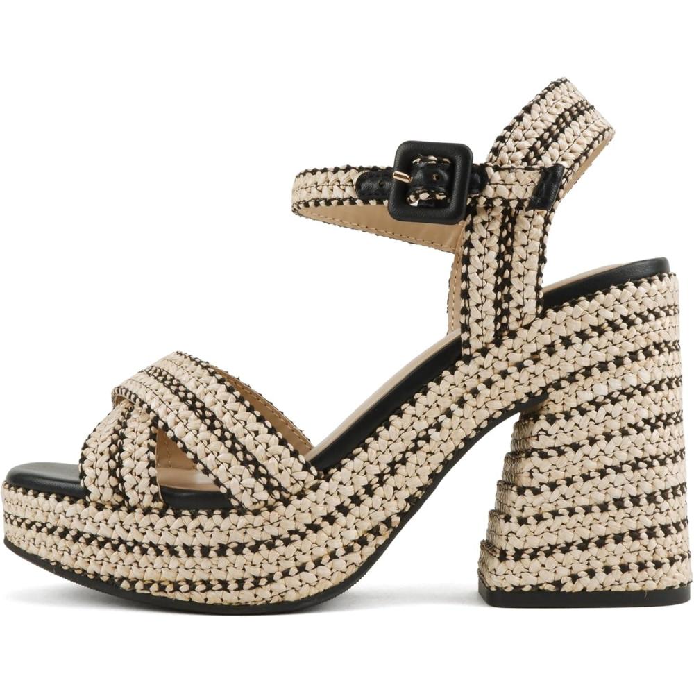 imageSoda Yara  Square Open Toe Crisscross Band Ankle Strap High Heel SandalRaffiaBlack