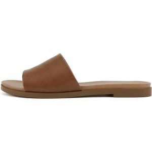 Soda “Board” ~ Women Open Round Toe Single Band Slide Sandal(Light Tan Pu)