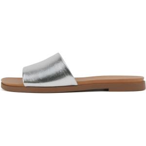 Soda “Board” ~ Women Open Round Toe Single Band Slide Sandal(Silver)