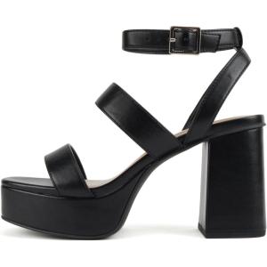 Soda “Dudley” ~ Women Square Toe Multi Band High Heel Platform Dress Sandal with Adjustable Ankle Strap(Black Pu)