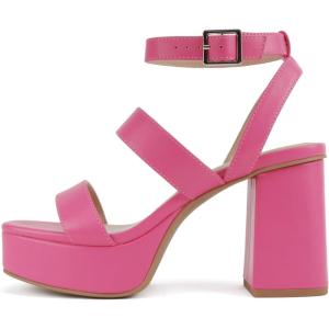 Soda “Dudley” ~ Women Square Toe Multi Band High Heel Platform Dress Sandal with Adjustable Ankle Strap(Fuchsia Pu)