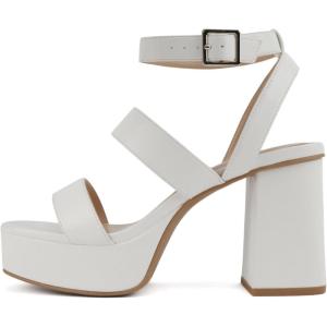 Soda “Dudley” ~ Women Square Toe Multi Band High Heel Platform Dress Sandal with Adjustable Ankle Strap(White Pu)