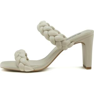 Soda Found – Women’s Braided Heeled Square Toe Block Heel Sandals(Bone Pu)