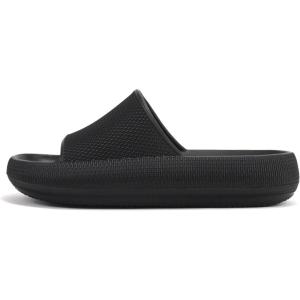 Soda “MARSHMALLOW” ~ Women Feather Recovery Slide Open Toe Lightweight Comfort Cushion Sandal(Black Eva)