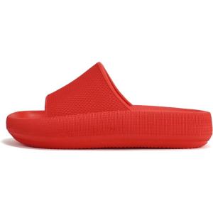 Soda “MARSHMALLOW” ~ Women Feather Recovery Slide Open Toe Lightweight Comfort Cushion Sandal(Red Eva)