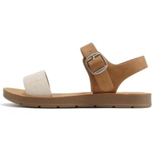 Soda PLENTY ~ Women’s Strappy Ankle Wrap Buckle Fashion Flat Sandals(Beige Canvas/Tan)