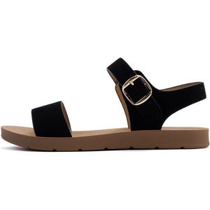 Soda PLENTY ~ Women’s Strappy Ankle Wrap Buckle Fashion Flat Sandals(Black Nubuck)