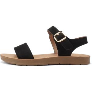Soda PLENTY ~ Women’s Strappy Ankle Wrap Buckle Fashion Flat Sandals(Black Suede)