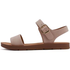 Soda PLENTY ~ Women’s Strappy Ankle Wrap Buckle Fashion Flat Sandals(Blush Nubuck)