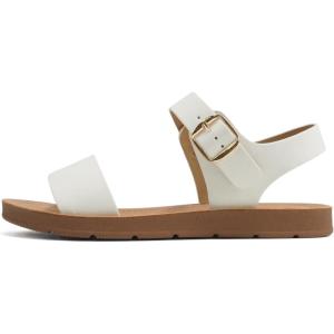 Soda PLENTY ~ Women’s Strappy Ankle Wrap Buckle Fashion Flat Sandals(Off White Nubuck)