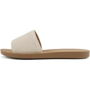 Soda Shoes Efron-S Women Flip Flops Basic Plain Slippers Slip On Sandals Slides Casual Peep Toe Beach(Beige Canvas)