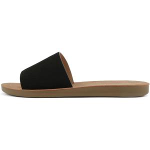 Soda Shoes Efron-S Women Flip Flops Basic Plain Slippers Slip On Sandals Slides Casual Peep Toe Beach(Black)