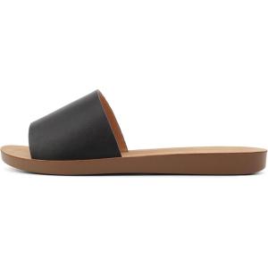 Soda Shoes Efron-S Women Flip Flops Basic Plain Slippers Slip On Sandals Slides Casual Peep Toe Beach(Black Pu)