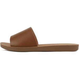 Soda Shoes Efron-S Women Flip Flops Basic Plain Slippers Slip On Sandals Slides Casual Peep Toe Beach(Cognac Pu)