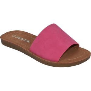 Soda Shoes Efron-S Women Flip Flops Basic Plain Slippers Slip On Sandals Slides Casual Peep Toe Beach(Fuchsia)