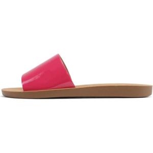Soda Shoes Efron-S Women Flip Flops Basic Plain Slippers Slip On Sandals Slides Casual Peep Toe Beach(Hot Pink Patent)