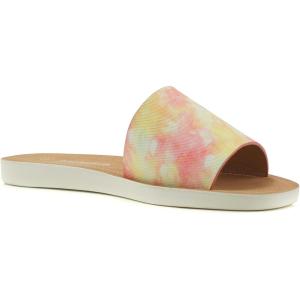 Soda Shoes Efron-S Women Flip Flops Basic Plain Slippers Slip On Sandals Slides Casual Peep Toe Beach(Pink/Yellow Tie Dye)