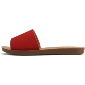Soda Shoes Efron-S Women Flip Flops Basic Plain Slippers Slip On Sandals Slides Casual Peep Toe Beach(Red Nbpu)