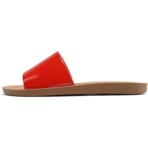 Soda Shoes Efron-S Women Flip Flops Basic Plain Slippers Slip On Sandals Slides Casual Peep Toe Beach(Red Patent)