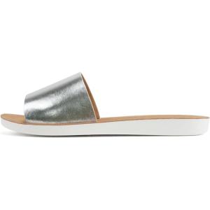 Soda Shoes Efron-S Women Flip Flops Basic Plain Slippers Slip On Sandals Slides Casual Peep Toe Beach(Silver Metallic)