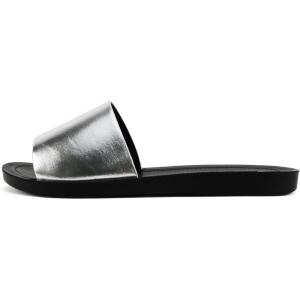 Soda Shoes Efron-S Women Flip Flops Basic Plain Slippers Slip On Sandals Slides Casual Peep Toe Beach(Silver Metallic/Black)