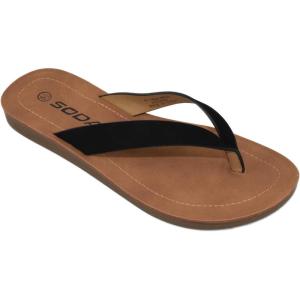 Soda Shoes Women Flip Flops Basic Plain Slippers Thongs Sandals Strap Casual Beach Ella-S(Black)