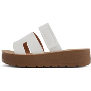 Soda “Tonya” ~ Women Open Round Toe Double Strap Slide On Sandal(Off White Pu)