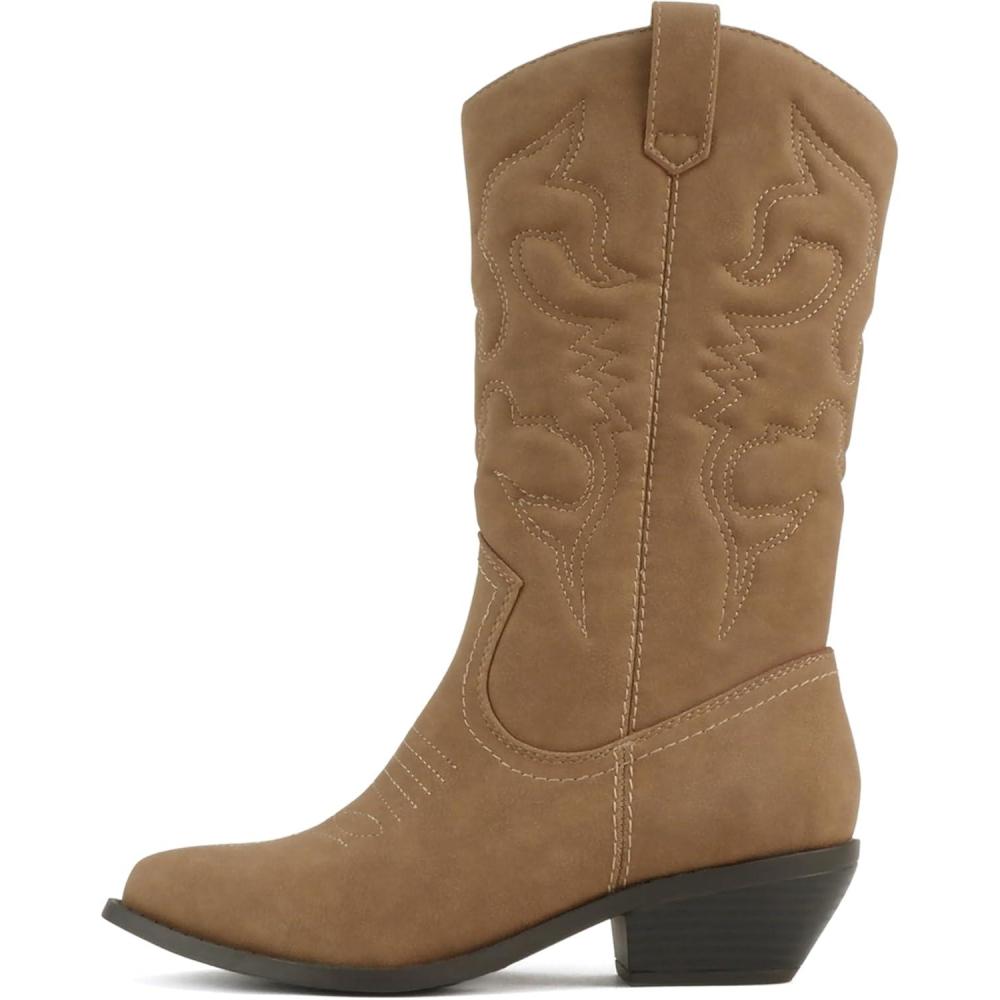 imageSoda Rider  Women MidCalf Western Cowboy Boots with Pointed Toe ampamp Side ZipperDk Tan Nubuck