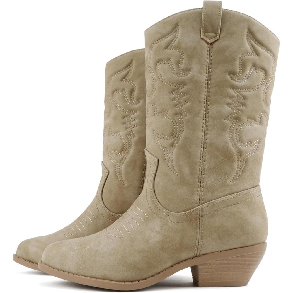 imageSoda Rodeo  Womens Knee High Western Cowboy Boots with Stitched Detailing Pointed Toe and Low Block HeelBlt Taupe Nb