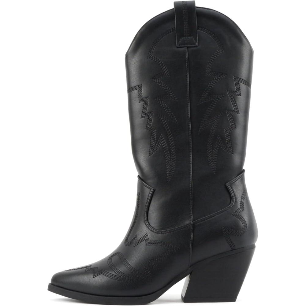 imageSoda Shoes Stream  Women Pointed Toe Low Heel KneeHigh Western BootsBlack Pu