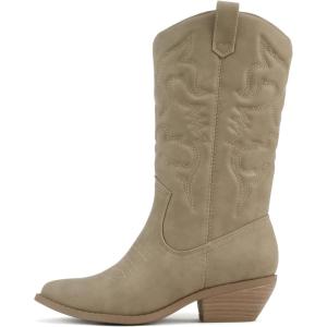 Soda Rider ~ Women Mid-Calf Western Cowboy Boots with Pointed Toe & Side Zipper(Lt Taupe Nubuck)