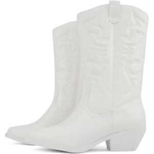 Soda “Rodeo” ~ Women’s Knee High Western Cowboy Boots with Stitched Detailing, Pointed Toe, and Low Block Heel(A-all White)