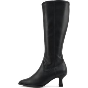 Soda “Drawn” ~ Women Pointed Toe Low Heel Quarter Zip Knee-High Boot(Black Pu)