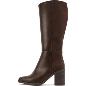 Soda “Study” ~ Women Pointed Toe Low Heel Knee-High Boot with Side Zipper(Brown Pu)